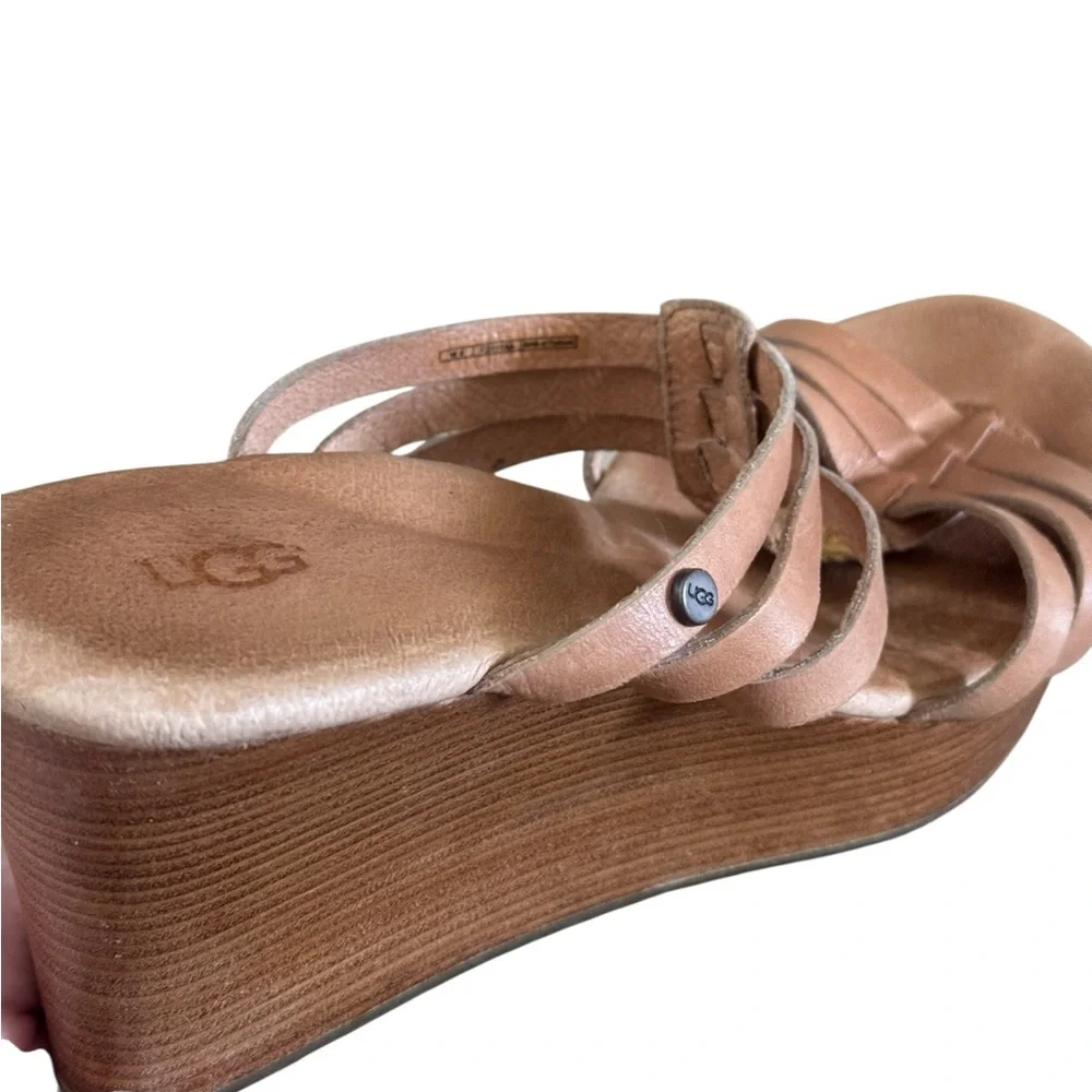 UGG Tan Leather Wedge Sandals